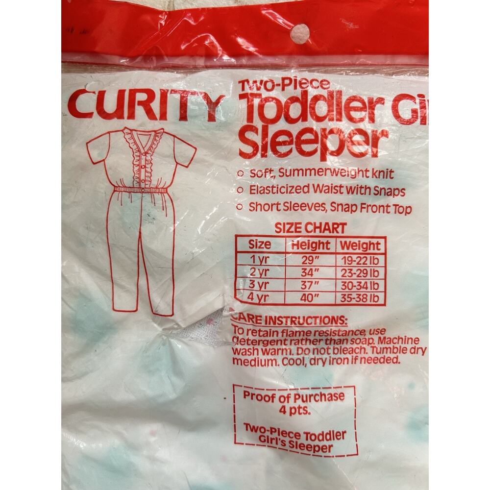 Vintage 80s Curity Toddler Girl’s sz 4 Sleeper Pajamas Hearts 2 Pc Set NOS USA